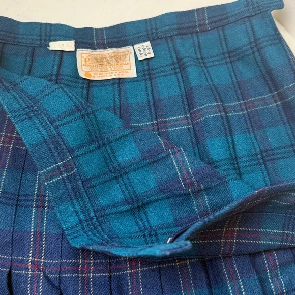 Pendleton Teal and Navy Plaid A-Line Skirt - Picture 4 of 6